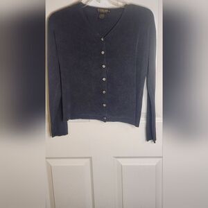 Vtg Georgiou M Iron Gray 100% SILK Lslv V-neck Knit Buttons Up Women's Cardigan